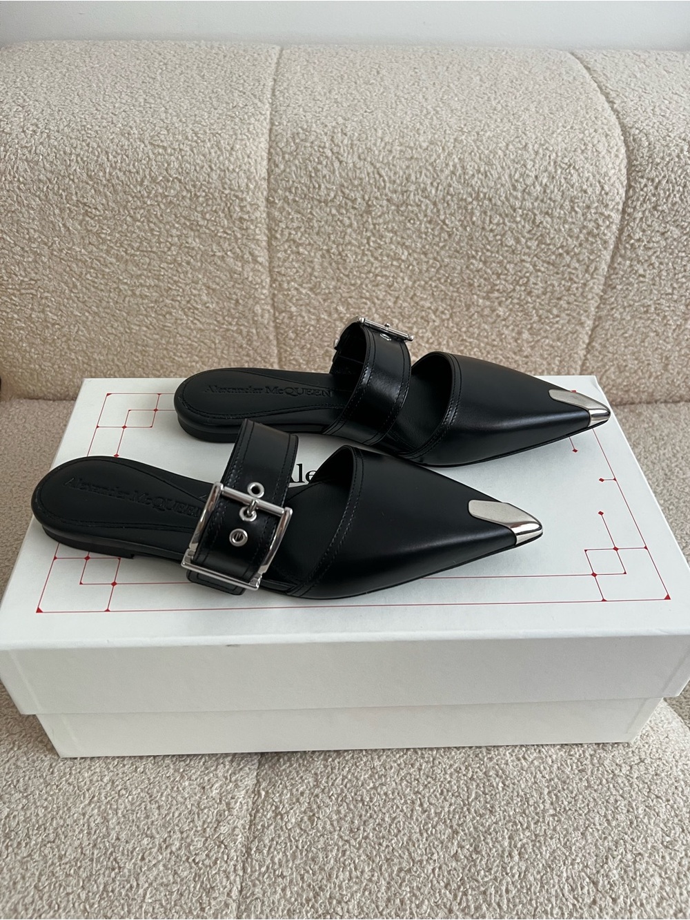 Alexander McQueen Black Punk Leather Flats Size 6